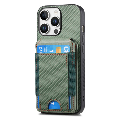 iPhone 16 Pro Vertical Flip Wallet Stand Phone Case with Carbon Fibre Pattern