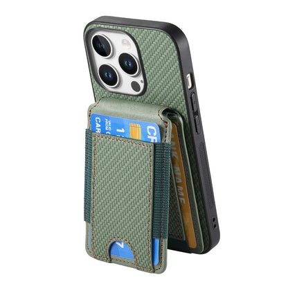 iPhone 16 Pro Vertical Flip Wallet Stand Phone Case with Carbon Fibre Pattern