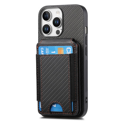 iPhone 16 Pro Max Vertical Flip Wallet Stand Phone Case with Carbon Fibre Pattern