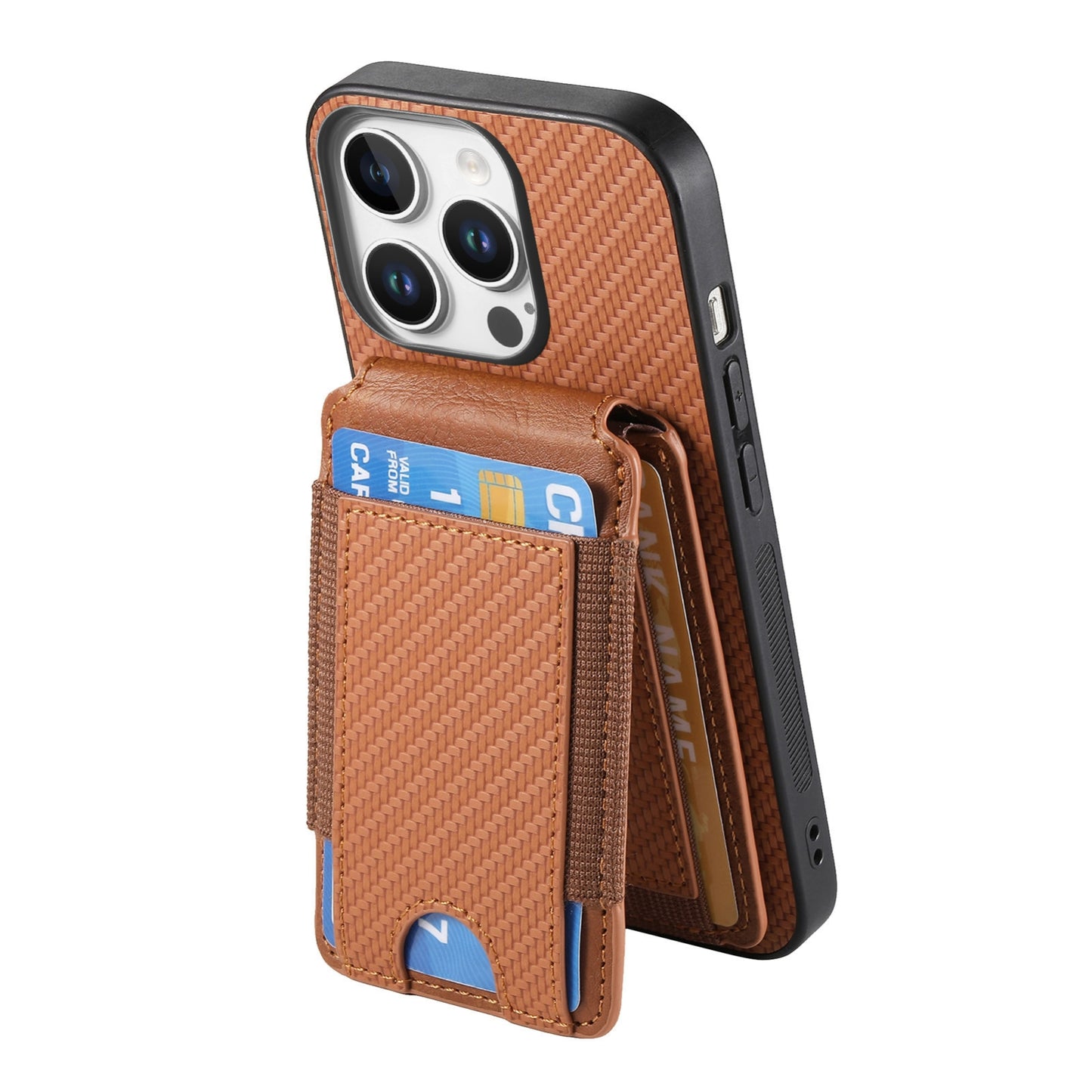 iPhone 16 Pro Max Vertical Flip Wallet Stand Phone Case with Carbon Fibre Pattern