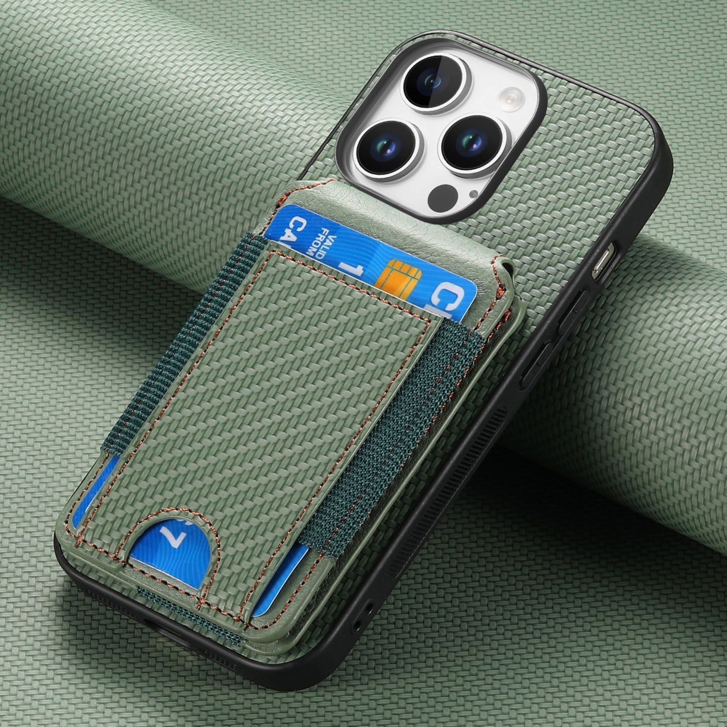 iPhone 16 Pro Max Vertical Flip Wallet Stand Phone Case with Carbon Fibre Pattern