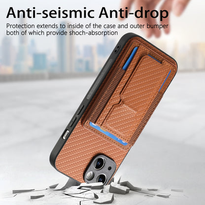 iPhone 14 Pro Max Carbon Fiber Fold Stand Elastic Card Bag Phone Case with Multi-Functional Wallet