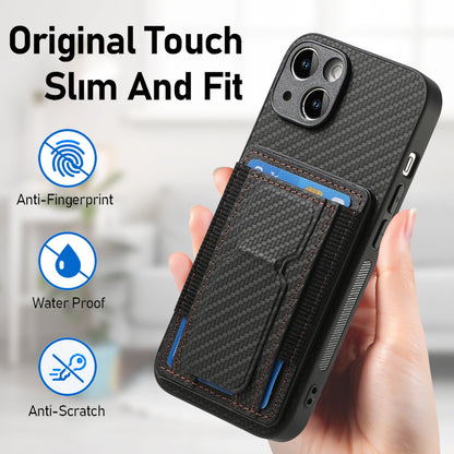 iPhone 12 Pro Max Carbon Fiber Fold Stand Elastic Card Bag Phone Case with Multi-Functional Wallet