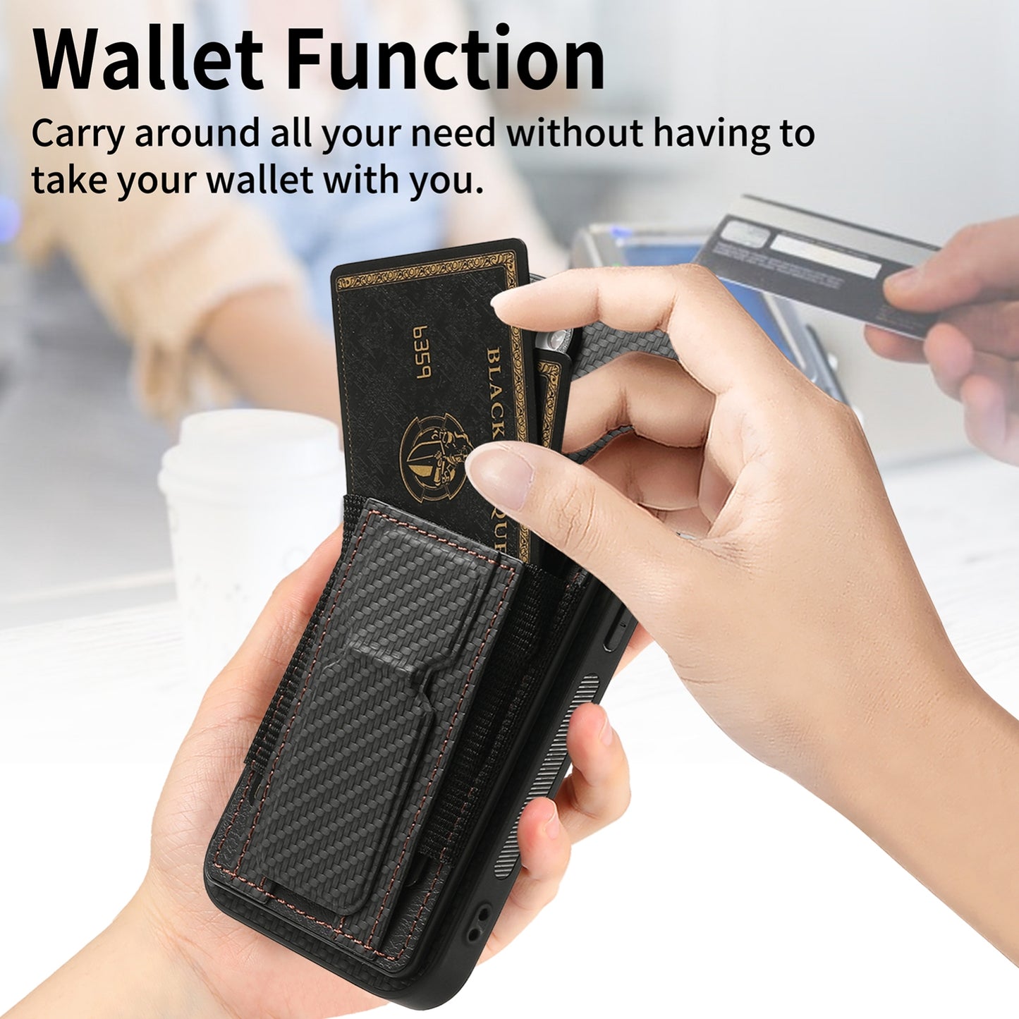 iPhone 11 Pro Max Carbon Fiber Fold Stand Elastic Card Bag Phone Case with Multi-Functional Wallet