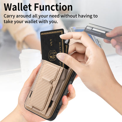 iPhone 11 Carbon Fiber Fold Stand Elastic Card Bag Phone Case with Multi-Functional Wallet