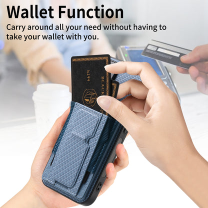 iPhone XR Carbon Fiber Fold Stand Elastic Card Bag Phone Case with Multi-Functional Wallet