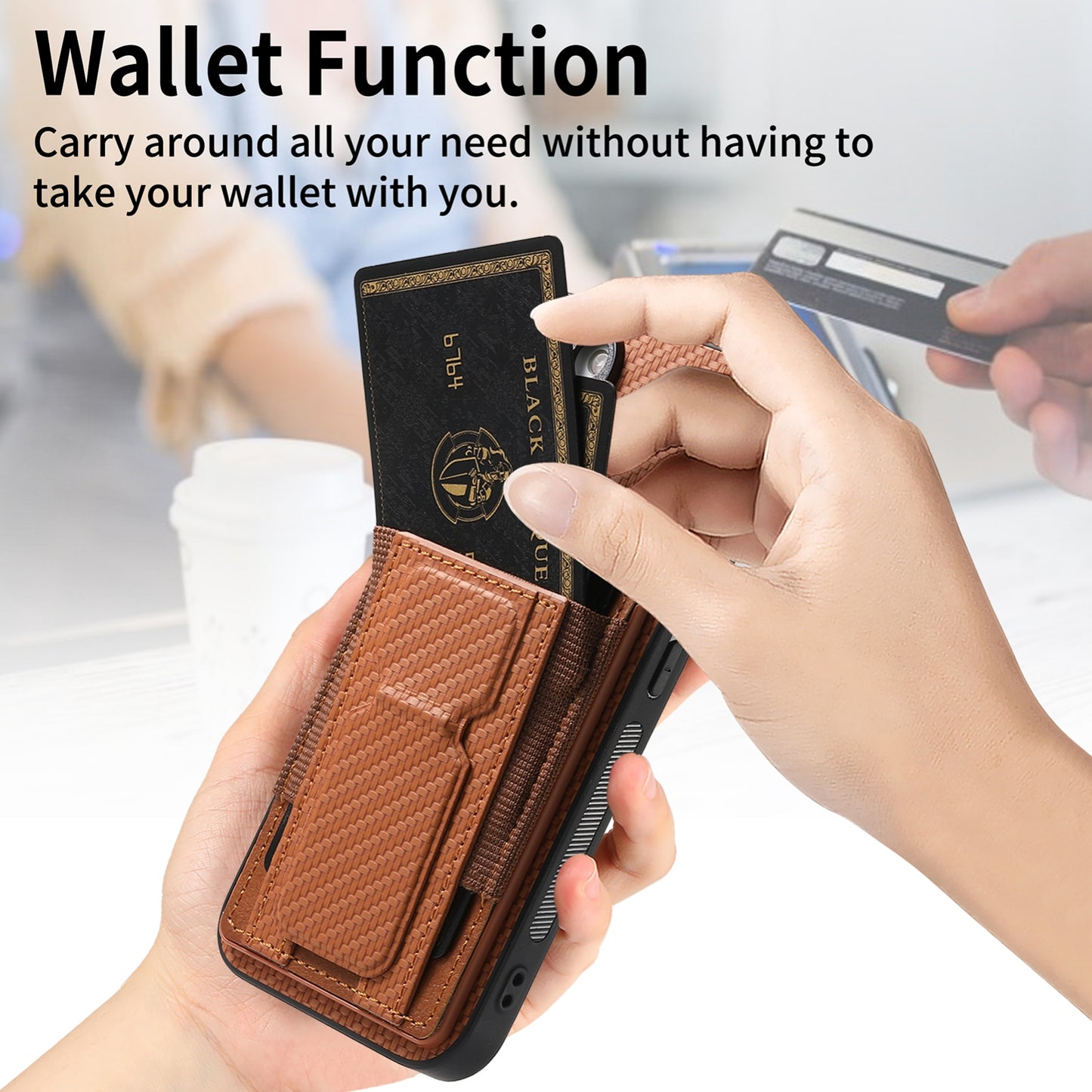 iPhone XS Max Carbon Fiber Fold Stand Elastic Card Bag Phone Case with Multi-Functional Wallet