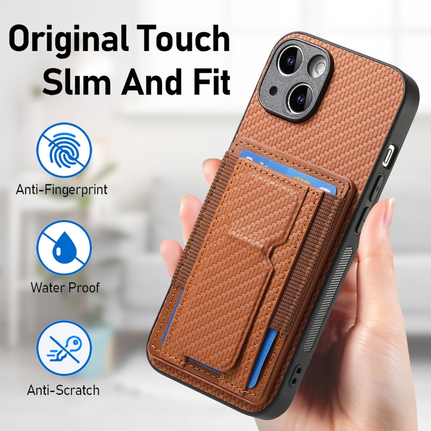 iPhone XS Max Carbon Fiber Fold Stand Elastic Card Bag Phone Case with Multi-Functional Wallet