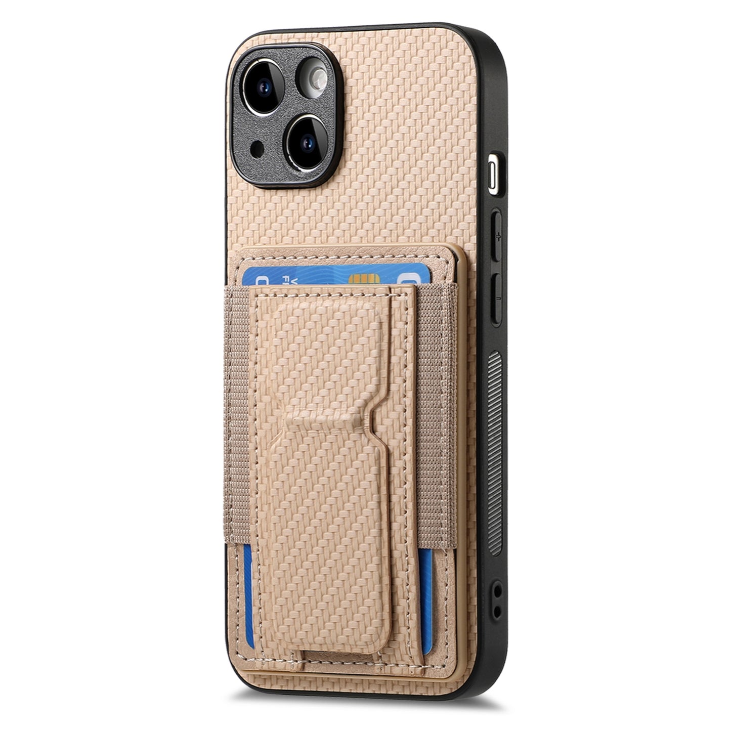 iPhone XS Max Carbon Fiber Fold Stand Elastic Card Bag Phone Case with Multi-Functional Wallet