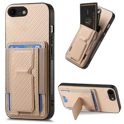 iPhone 7 / 8 / SE 2022 Carbon Fiber Fold Stand Elastic Card Bag Phone Case with Multi-Functional Wallet