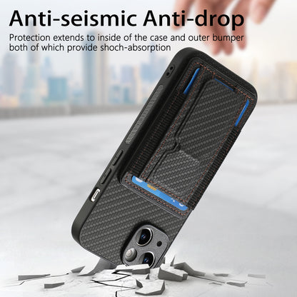 iPhone X / XS Carbon Fiber Fold Stand Elastic Card Bag Phone Case with Multi-Functional Wallet