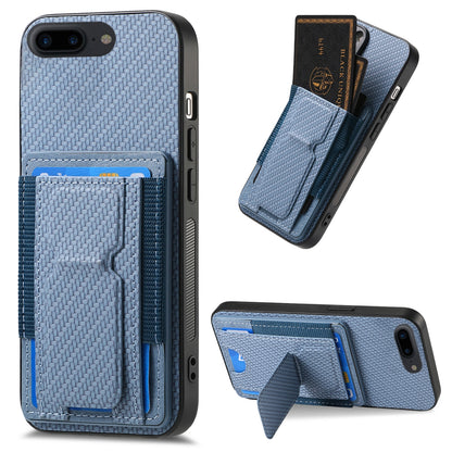 iPhone 7 Plus / 8 Plus Carbon Fiber Fold Stand Elastic Card Bag Phone Case with Multi-Functional Wallet