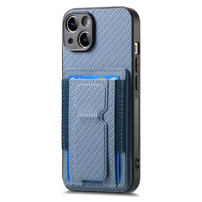 iPhone 7 Plus / 8 Plus Carbon Fiber Fold Stand Elastic Card Bag Phone Case with Multi-Functional Wallet