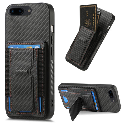 iPhone 7 Plus / 8 Plus Carbon Fiber Fold Stand Elastic Card Bag Phone Case with Multi-Functional Wallet