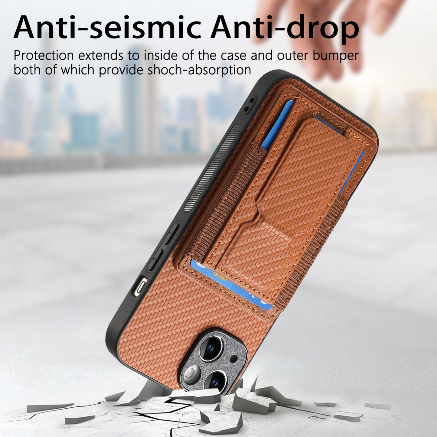 iPhone 7 Plus / 8 Plus Carbon Fiber Fold Stand Elastic Card Bag Phone Case with Multi-Functional Wallet