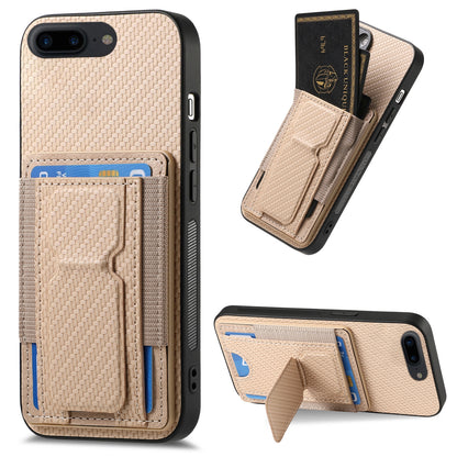 iPhone 7 Plus / 8 Plus Carbon Fiber Fold Stand Elastic Card Bag Phone Case with Multi-Functional Wallet