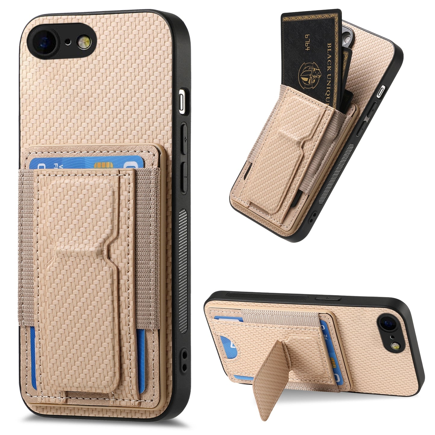 iPhone 6 Plus / 6s Plus Carbon Fiber Fold Stand Elastic Card Bag Phone Case with Multi-Functional Wallet
