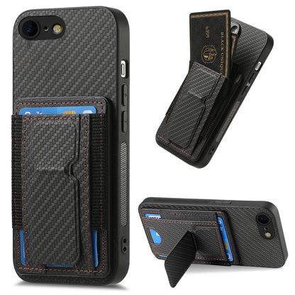 iPhone 6 / 6s Carbon Fiber Fold Stand Elastic Card Bag Phone Case with Multi-Functional Wallet