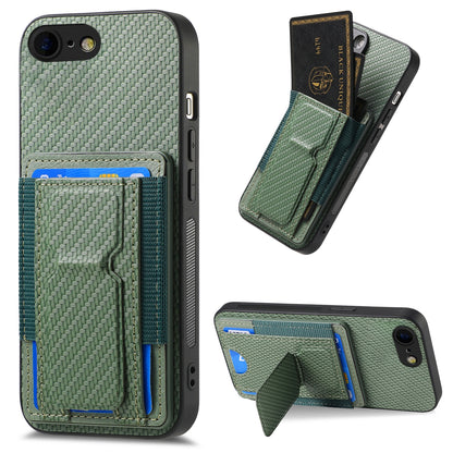 iPhone 6 / 6s Carbon Fiber Fold Stand Elastic Card Bag Phone Case with Multi-Functional Wallet