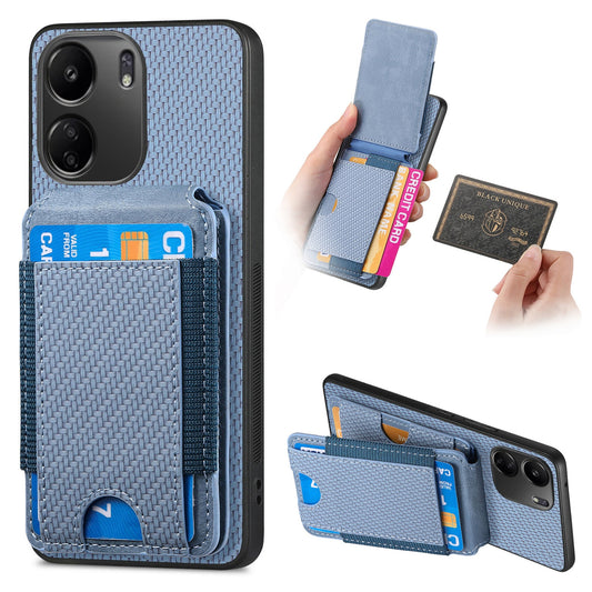 Xiaomi Redmi 13C Vertical Flip Wallet Stand Phone Case with Carbon Fibre Pattern