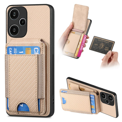 Xiaomi Redmi Note 13 Pro+ Vertical Flip Wallet Stand Phone Case with Carbon Fibre Pattern
