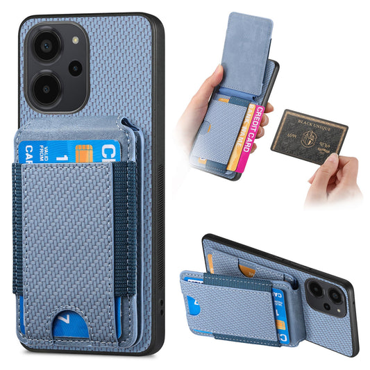Xiaomi Poco X5 Pro Vertical Flip Wallet Stand Phone Case with Carbon Fibre Pattern