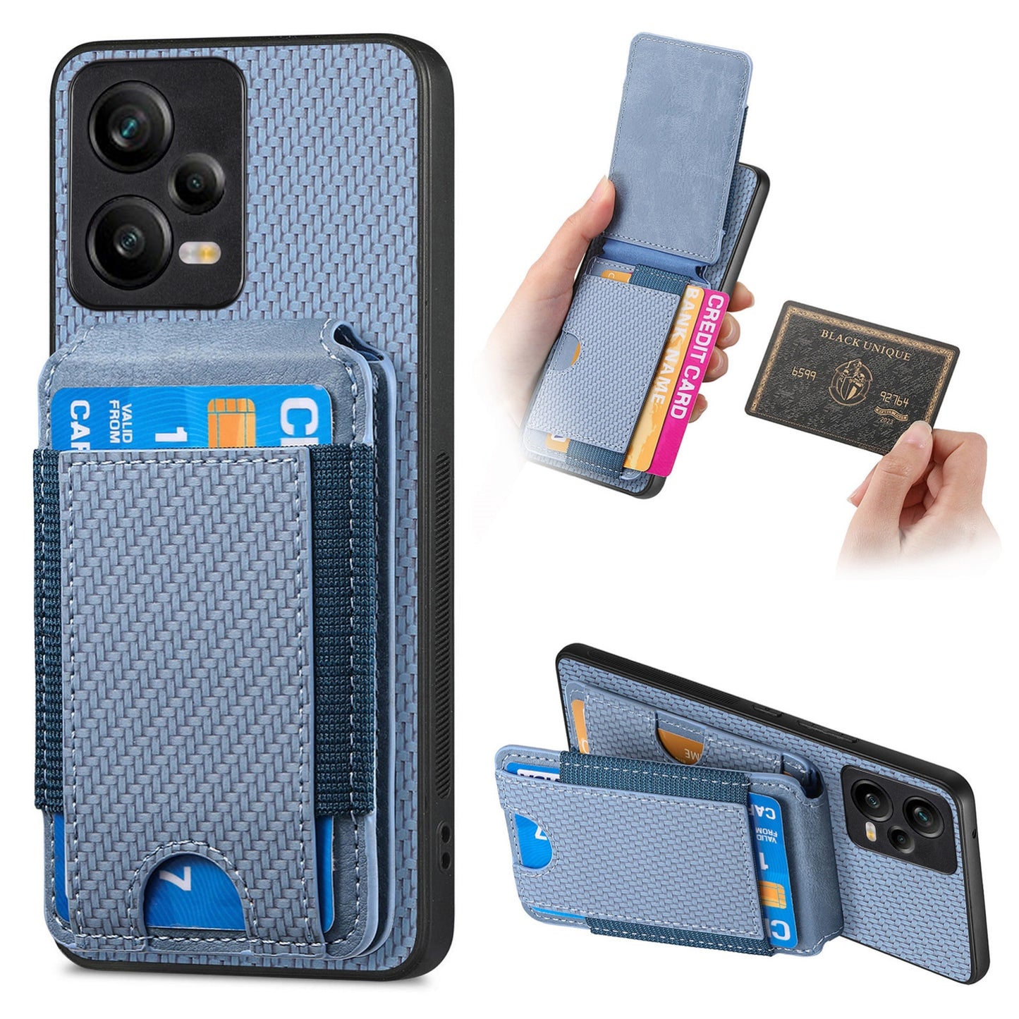 Xiaomi Poco X5 Vertical Flip Wallet Stand Phone Case with Carbon Fibre Pattern