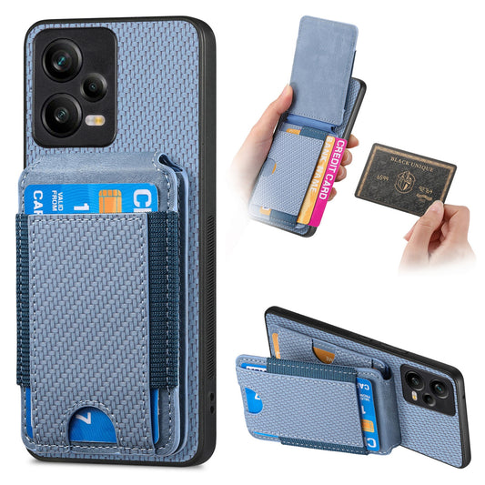 Xiaomi Poco X5 Vertical Flip Wallet Stand Phone Case with Carbon Fibre Pattern