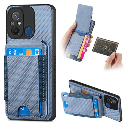 Xiaomi Redmi 12C Vertical Flip Wallet Stand Phone Case with Carbon Fibre Pattern