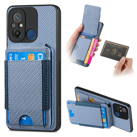 Xiaomi Redmi 12C Vertical Flip Wallet Stand Phone Case with Carbon Fibre Pattern