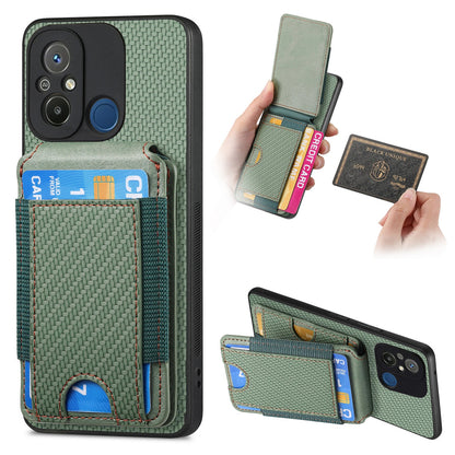 Xiaomi Redmi 12C Vertical Flip Wallet Stand Phone Case with Carbon Fibre Pattern