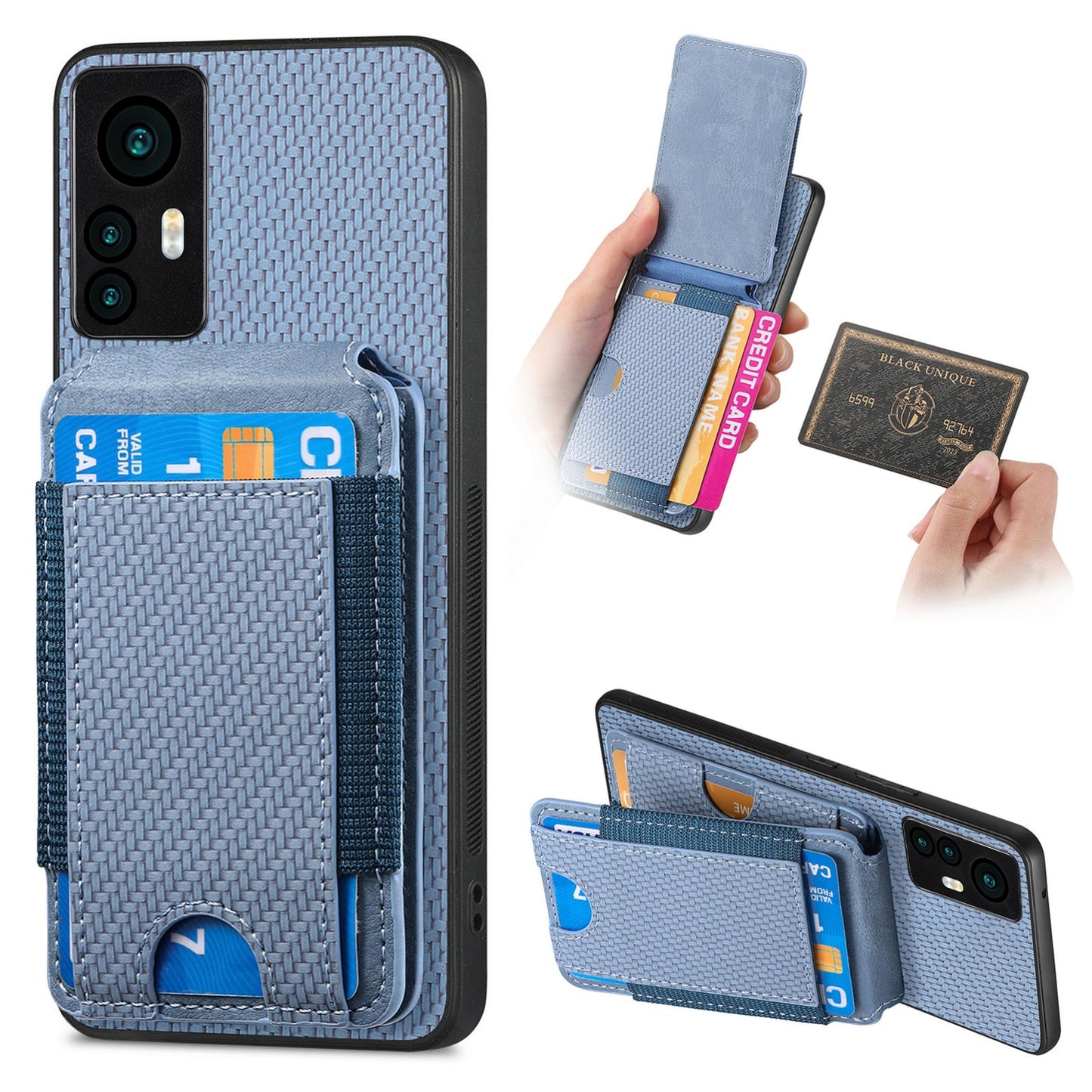 Xiaomi 12T Pro Vertical Flip Wallet Stand Phone Case with Carbon Fibre Pattern
