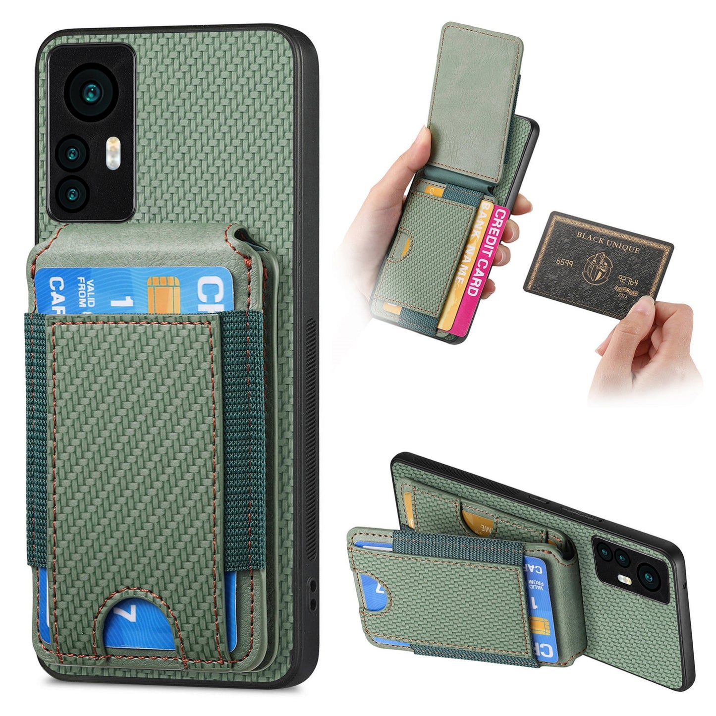 Xiaomi 12T Pro Vertical Flip Wallet Stand Phone Case with Carbon Fibre Pattern