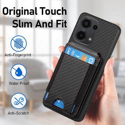 Xiaomi Poco M5 4G Vertical Flip Wallet Stand Phone Case with Carbon Fibre Pattern