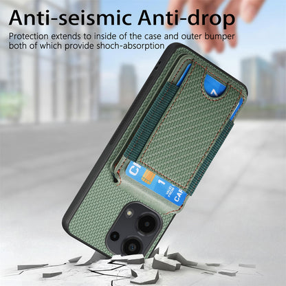 Xiaomi Poco M5 4G Vertical Flip Wallet Stand Phone Case with Carbon Fibre Pattern