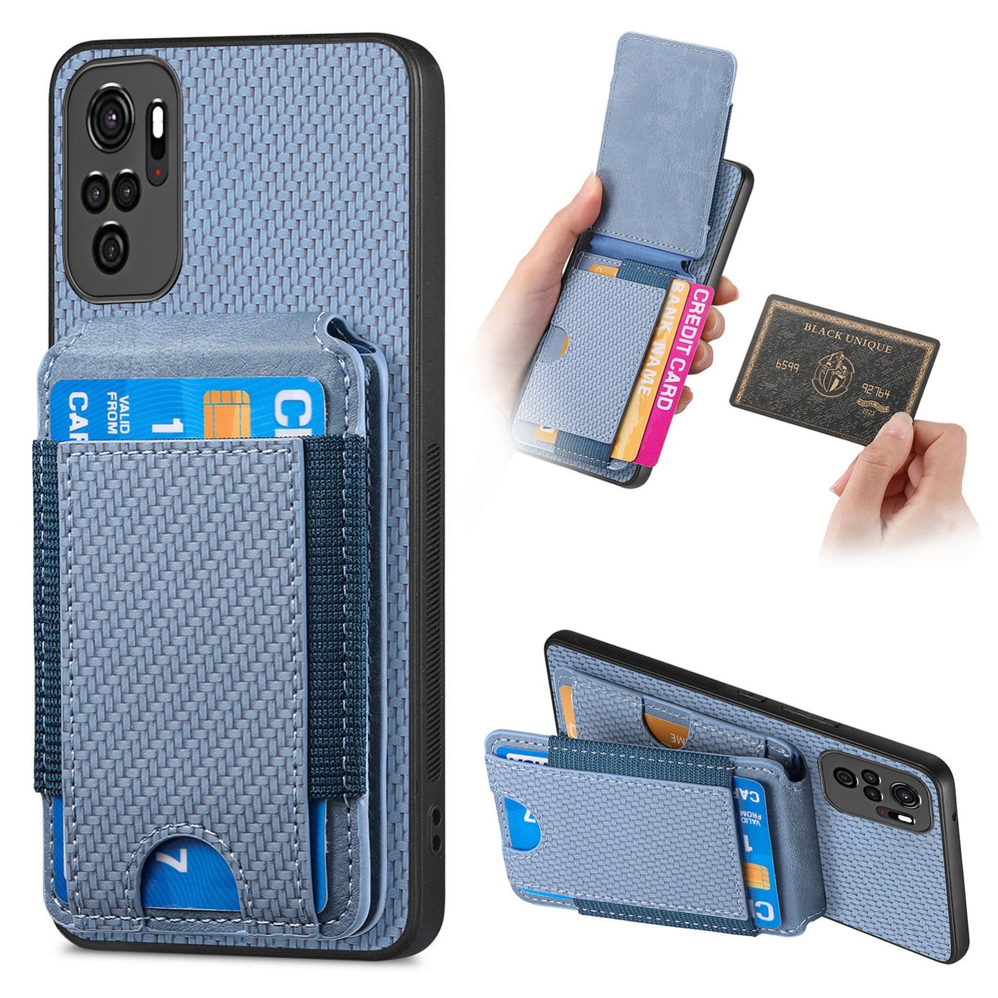 Xiaomi Poco M5S 4G Vertical Flip Wallet Stand Phone Case with Carbon Fibre Pattern
