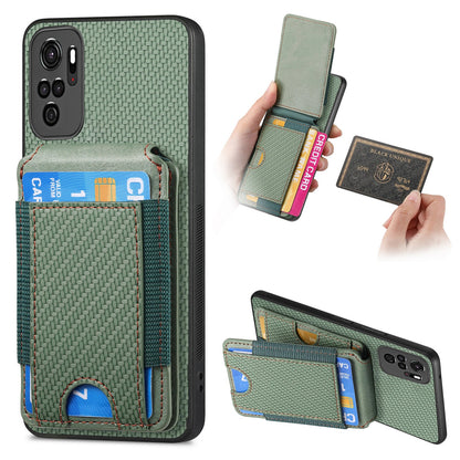 Xiaomi Poco M5S 4G Vertical Flip Wallet Stand Phone Case with Carbon Fibre Pattern