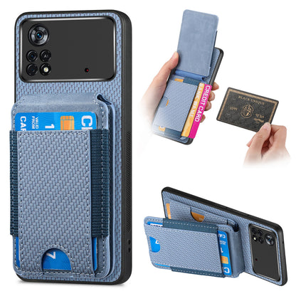 Xiaomi Poco X4 Pro 5G Vertical Flip Wallet Stand Phone Case with Carbon Fibre Pattern