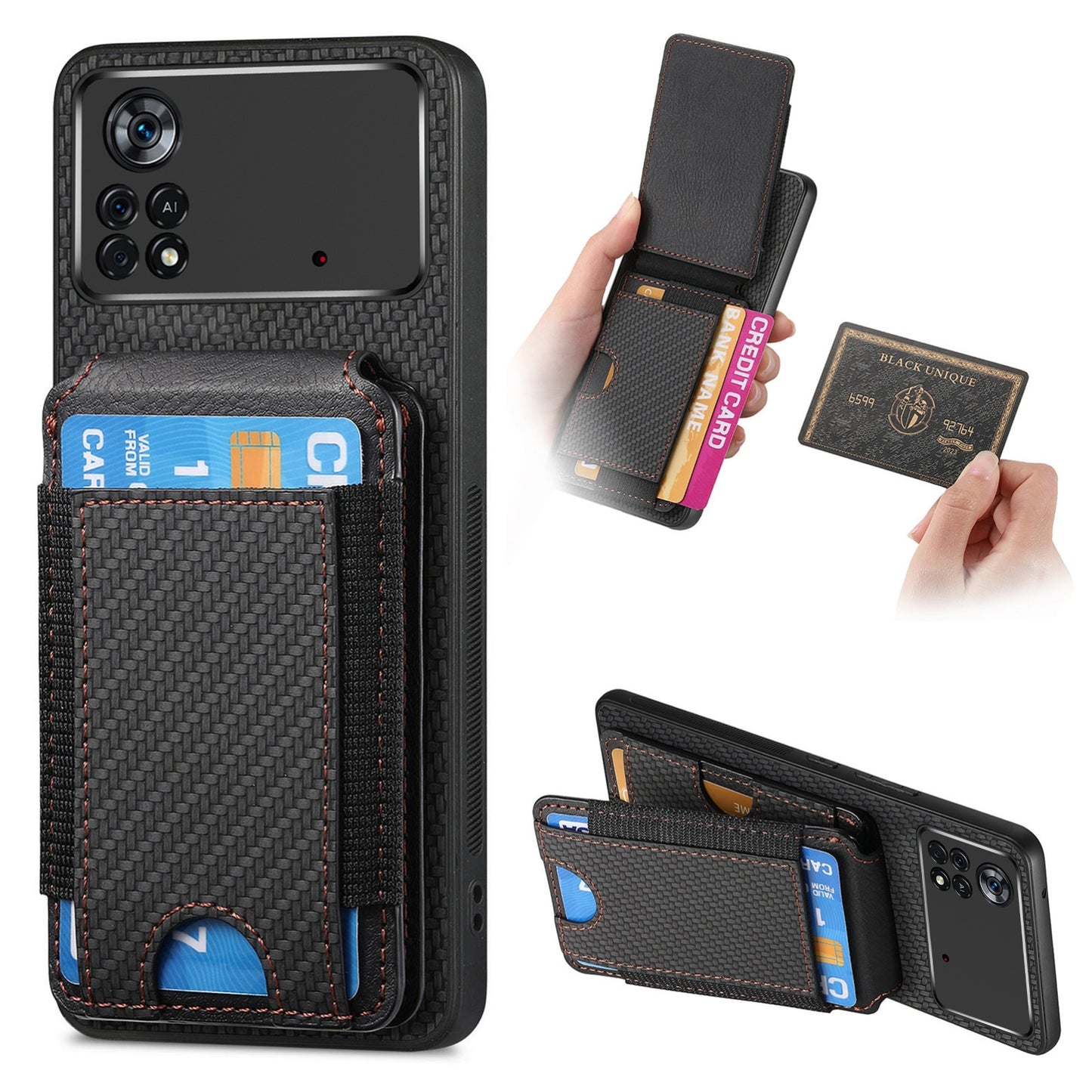 Xiaomi Poco X4 Pro 5G Vertical Flip Wallet Stand Phone Case with Carbon Fibre Pattern