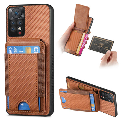 Xiaomi Redmi Note 11S Vertical Flip Wallet Stand Phone Case with Carbon Fibre Pattern
