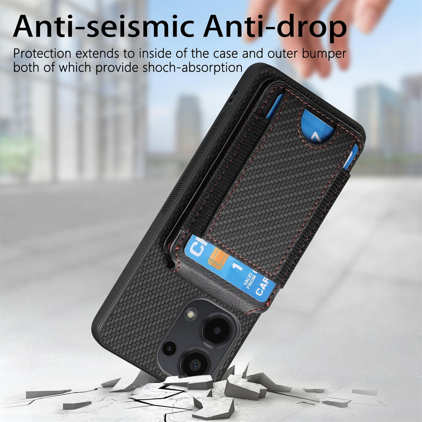 Xiaomi Redmi 10 Vertical Flip Wallet Stand Phone Case with Carbon Fibre Pattern