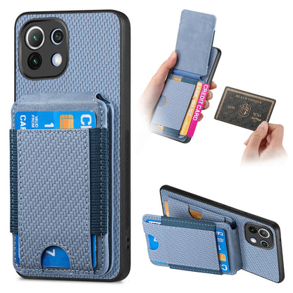 Xiaomi Mi 11 Lite Vertical Flip Wallet Stand Phone Case with Carbon Fibre Pattern
