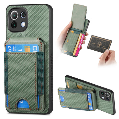 Xiaomi Mi 11 Lite Vertical Flip Wallet Stand Phone Case with Carbon Fibre Pattern