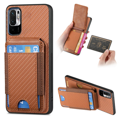 Xiaomi Redmi Note 10 5G Vertical Flip Wallet Stand Phone Case with Carbon Fibre Pattern
