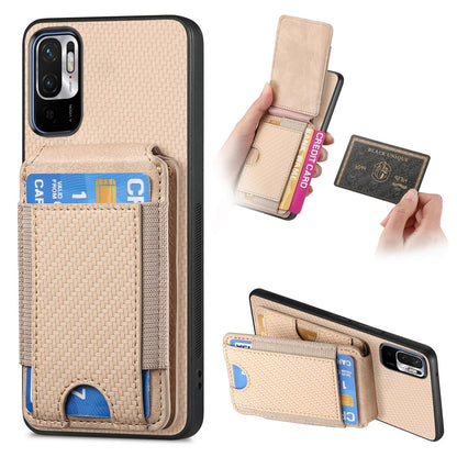 Xiaomi Redmi Note 10 5G Vertical Flip Wallet Stand Phone Case with Carbon Fibre Pattern