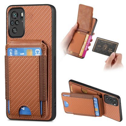 Xiaomi Redmi Note 10 4G Vertical Flip Wallet Stand Phone Case with Carbon Fibre Pattern