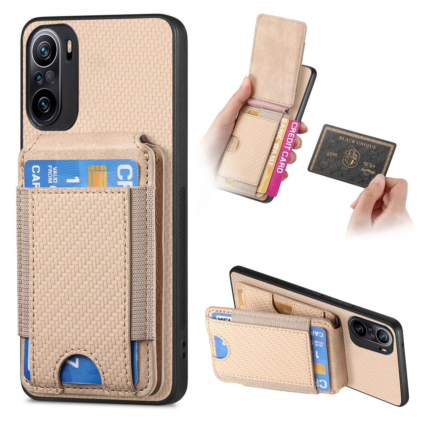 Xiaomi Redmi K40 Vertical Flip Wallet Stand Phone Case with Carbon Fibre Pattern