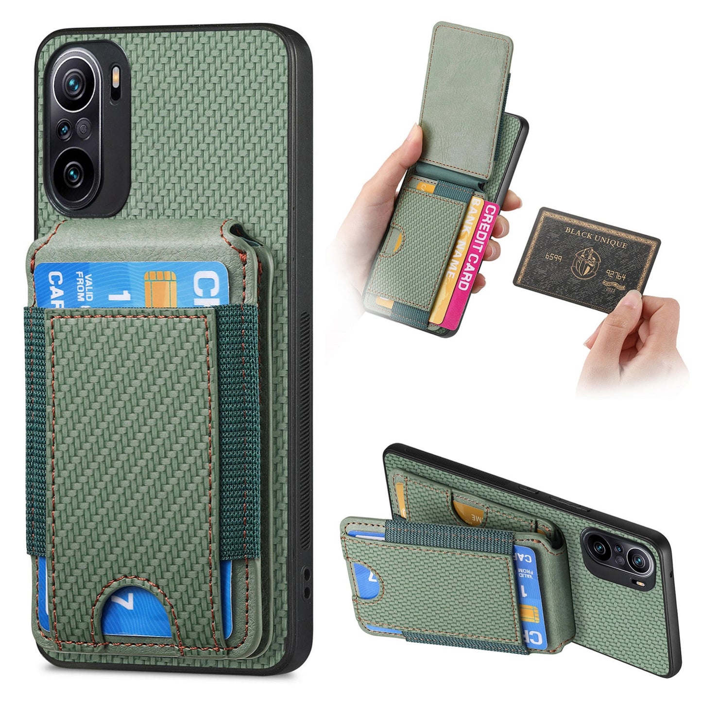 Xiaomi Redmi K40 Vertical Flip Wallet Stand Phone Case with Carbon Fibre Pattern