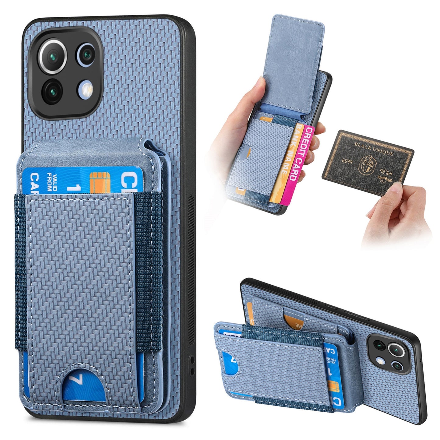 Xiaomi Mi 11 Vertical Flip Wallet Stand Phone Case with Carbon Fibre Pattern
