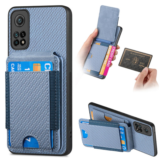 Xiaomi Mi 10T Pro Vertical Flip Wallet Stand Phone Case with Carbon Fibre Pattern